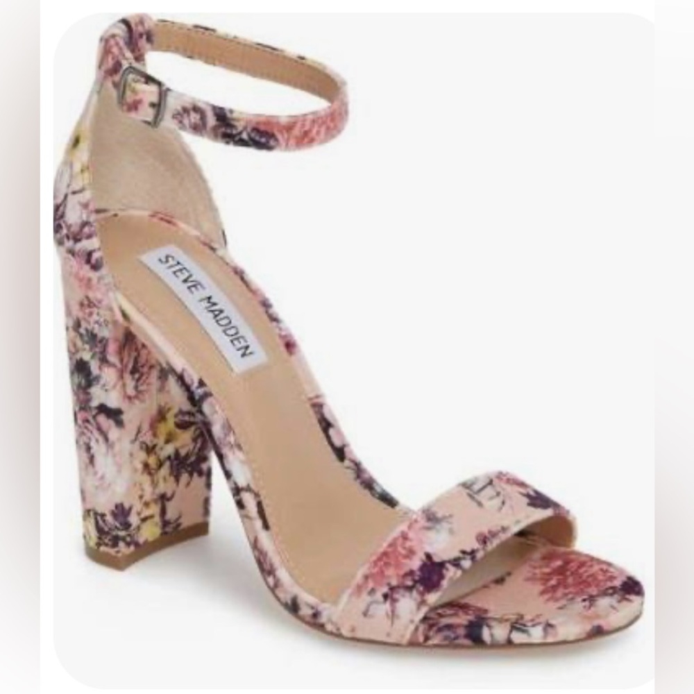 Steve Madden Carrson Pink Multicolor Floral-V Ankle‎ Strap Dress Sandal Size 7.5